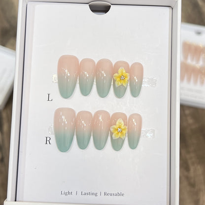 Elegant Ombre Press-On Nail Set with Floral Accents Acalora