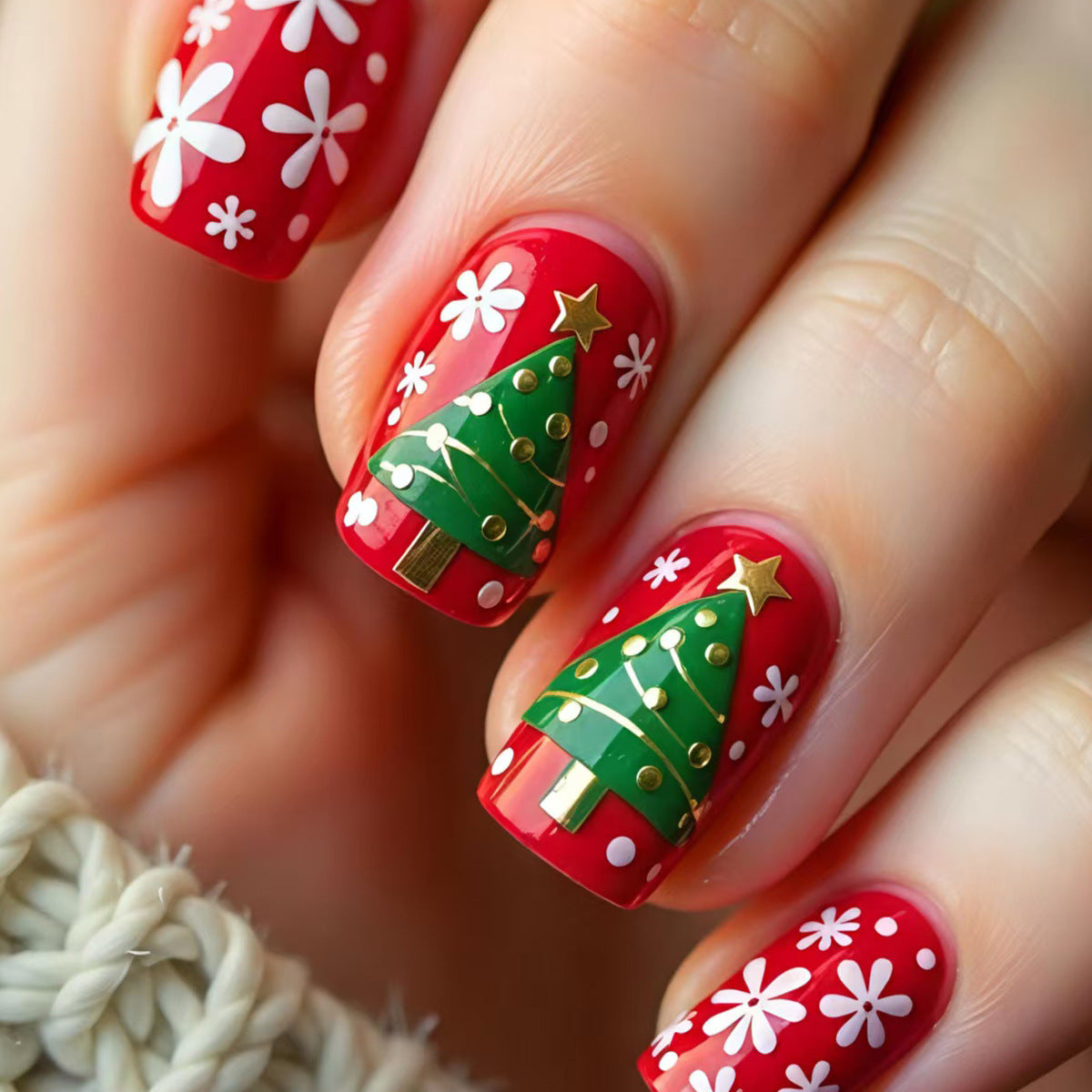 Festive 3D Christmas Tree Nail Art Acalora