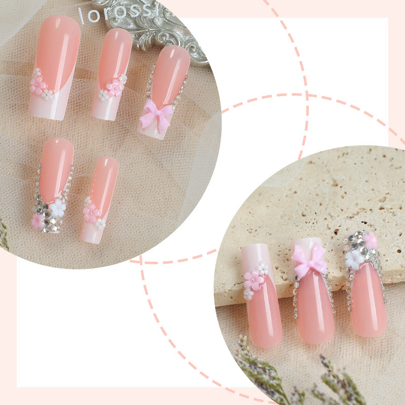 Decorative Press-On Nail Set with Elegant Floral and Gem Accents Acalora