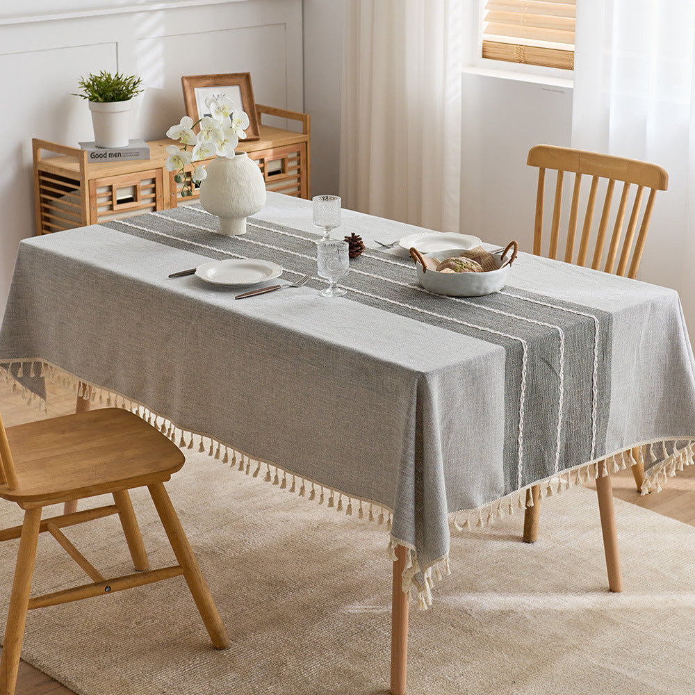 Elegant Woven Tablecloth with Fringe
