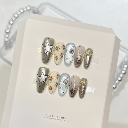 Artistic Stiletto Press-On Nail Set with Unique Aesthetic Designs Acalora