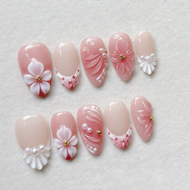 Artistic Floral Press-On Nail Set with 3D Accents Acalora