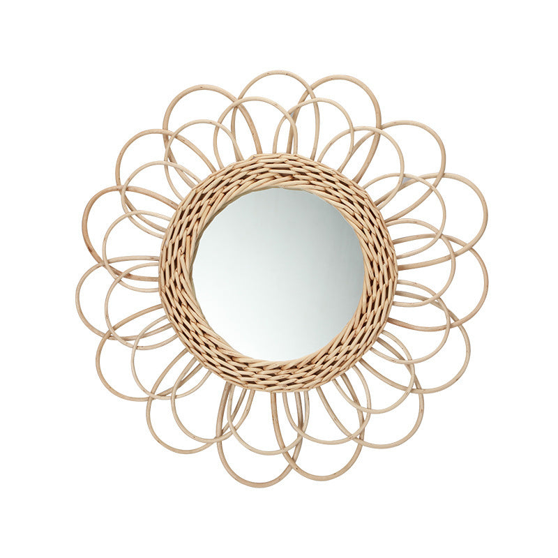 Playful Wall Mirror Made of Rattan Acalora