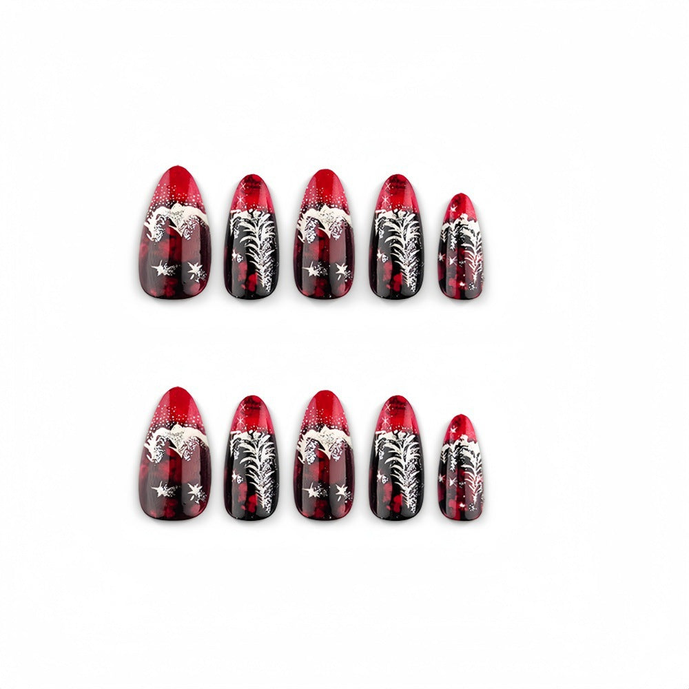 Artificial nails in festive Christmas design with elegant glitter Acalora
