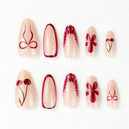 Artificial nails with floral design and elegant accents Acalora