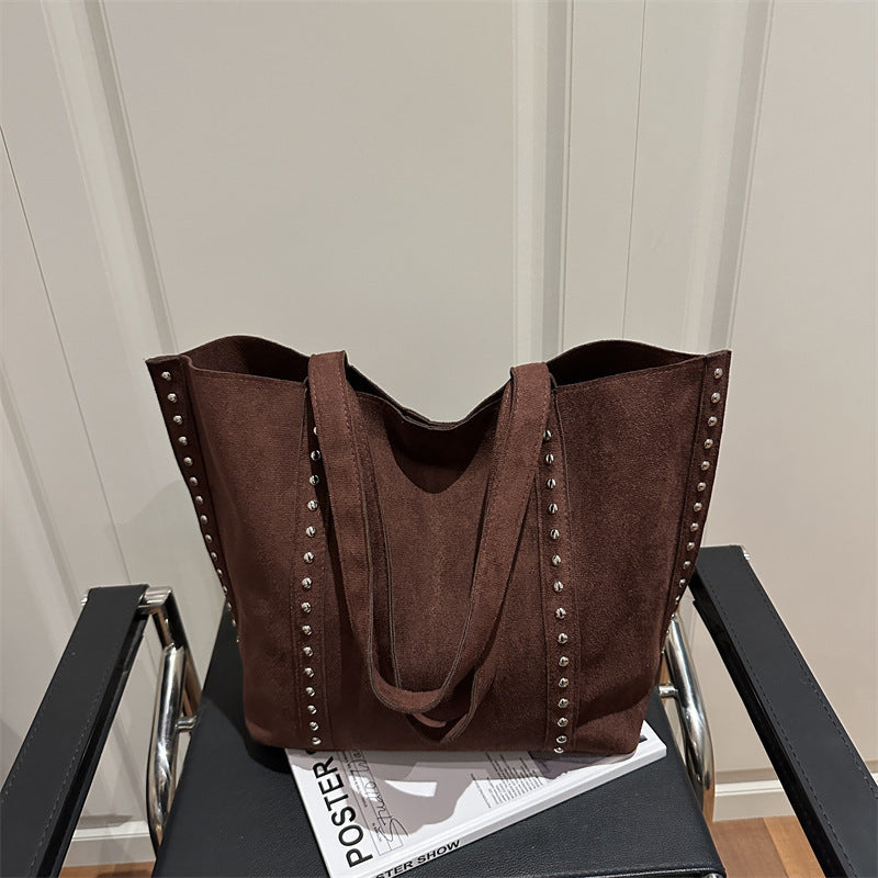 Chic Studded Suede Tote Bag Acalora