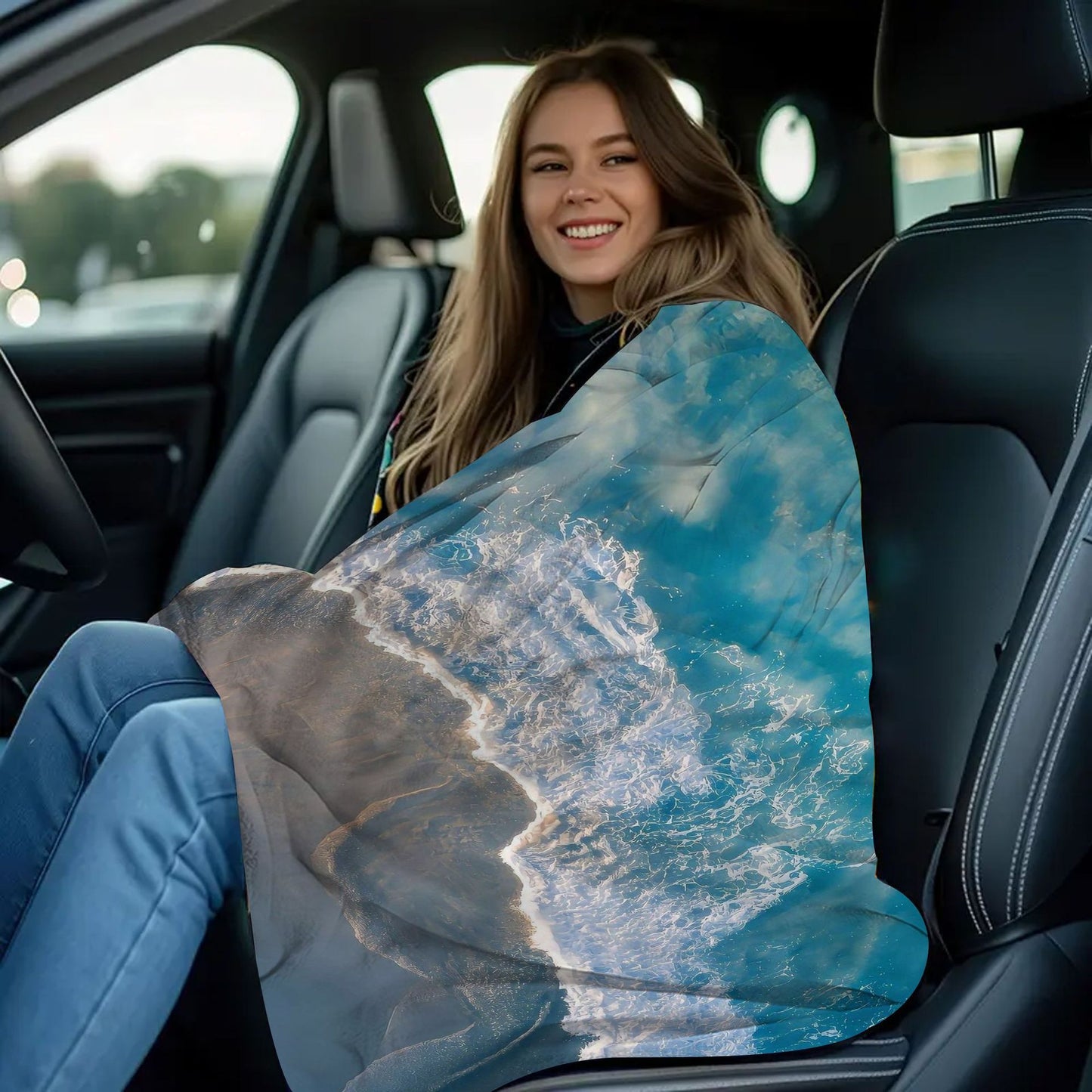 Coastal Wave Print Fleece Throw Blanket