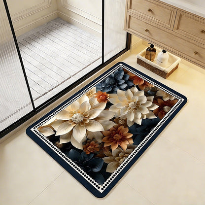 Floral Patterned Memory Foam Bath Mat Acalora