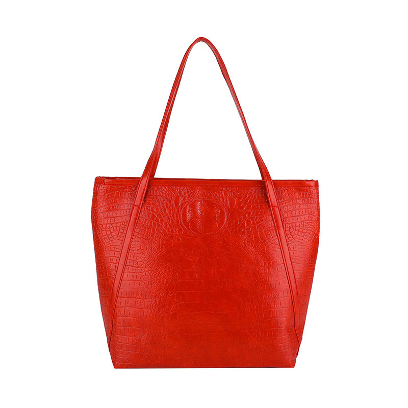 Crocodile-Embossed Leather Tote Bag Acalora