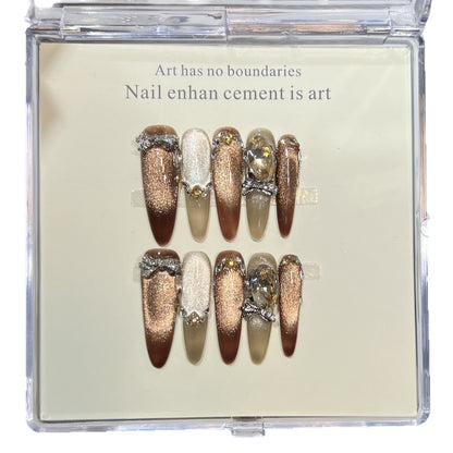 Artistic Stiletto Press-On Nail Set with Gemstone Accents Acalora