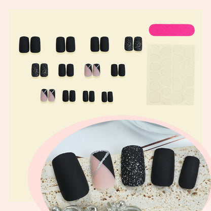 Matte Finish Press-On Nail Set with Glamorous Black and Sparkly Designs Acalora