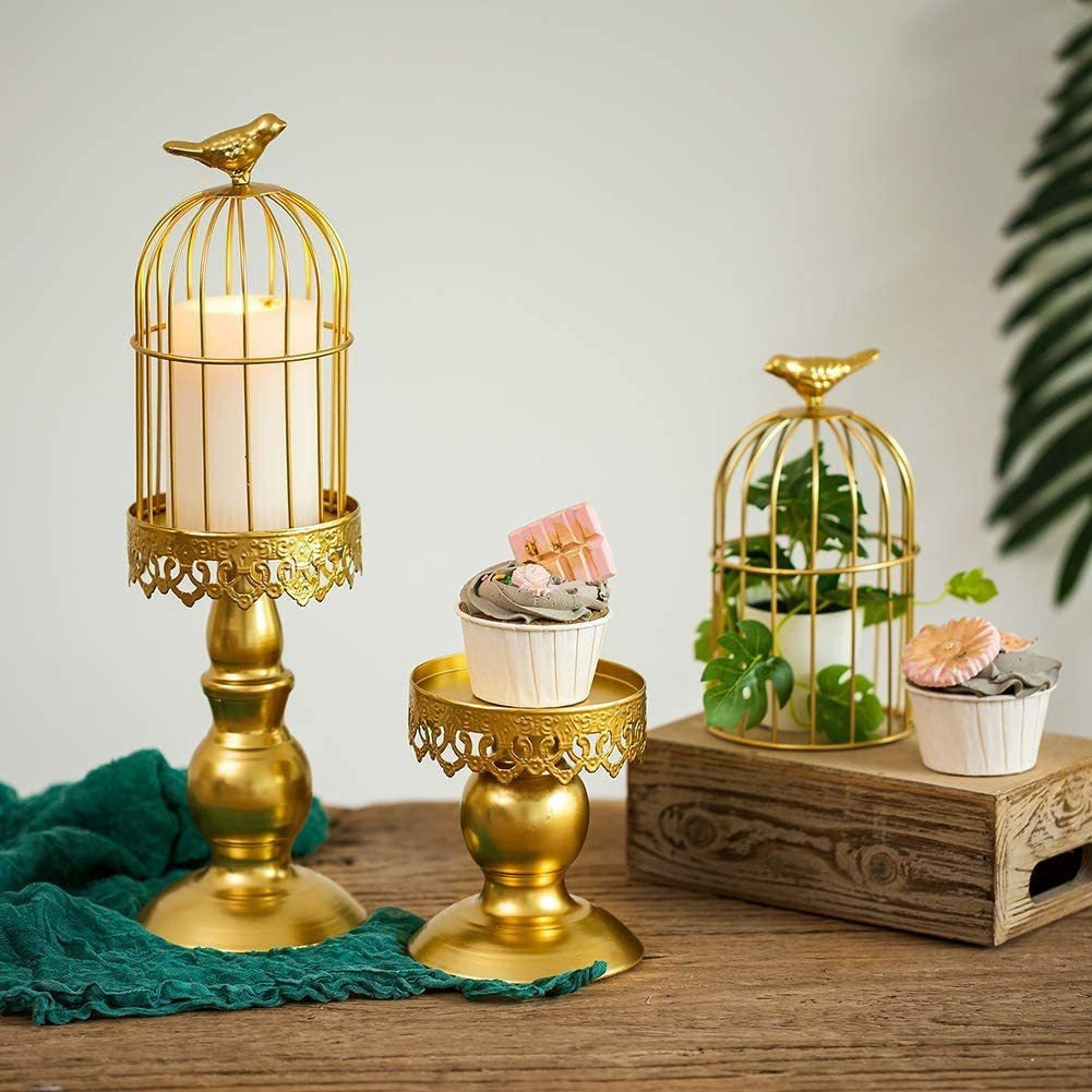 Antique-Style Distressed Metal Birdcage Tabletop Candle Holder & Display Stand Acalora