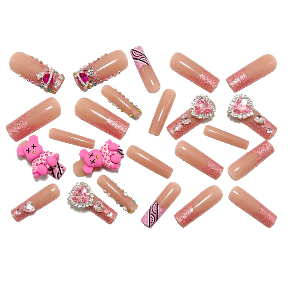 Artificial nail set with playful character motifs and glitter details Acalora