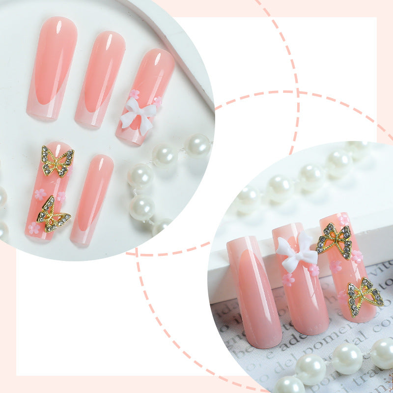 Decorative Press-On Nail Set with Floral and Butterfly Accents Acalora