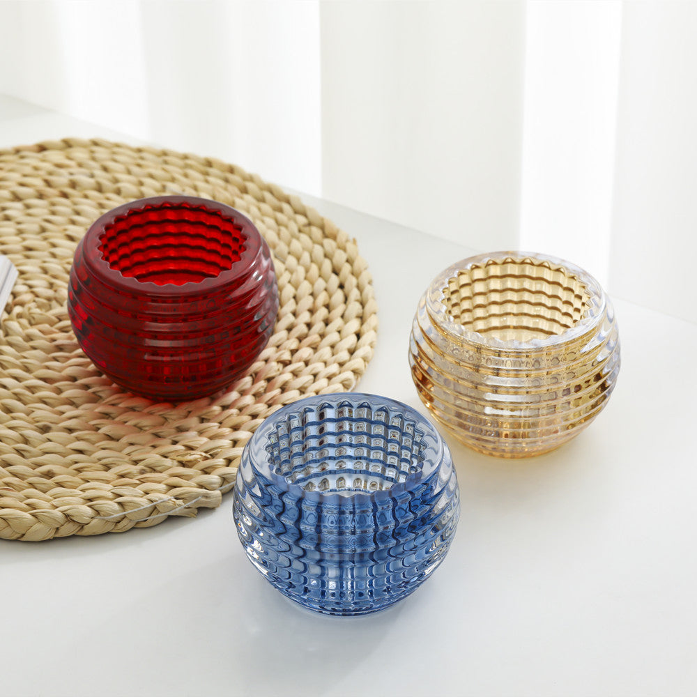 Round Ribbed Glass Votive Candle Holder for Tealights Acalora
