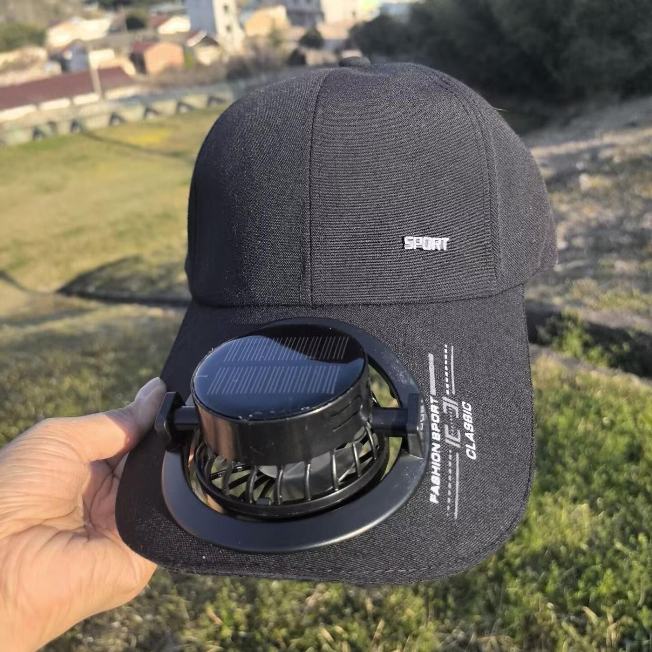 Portable solar-powered USB-C fan with digital battery display Brehn