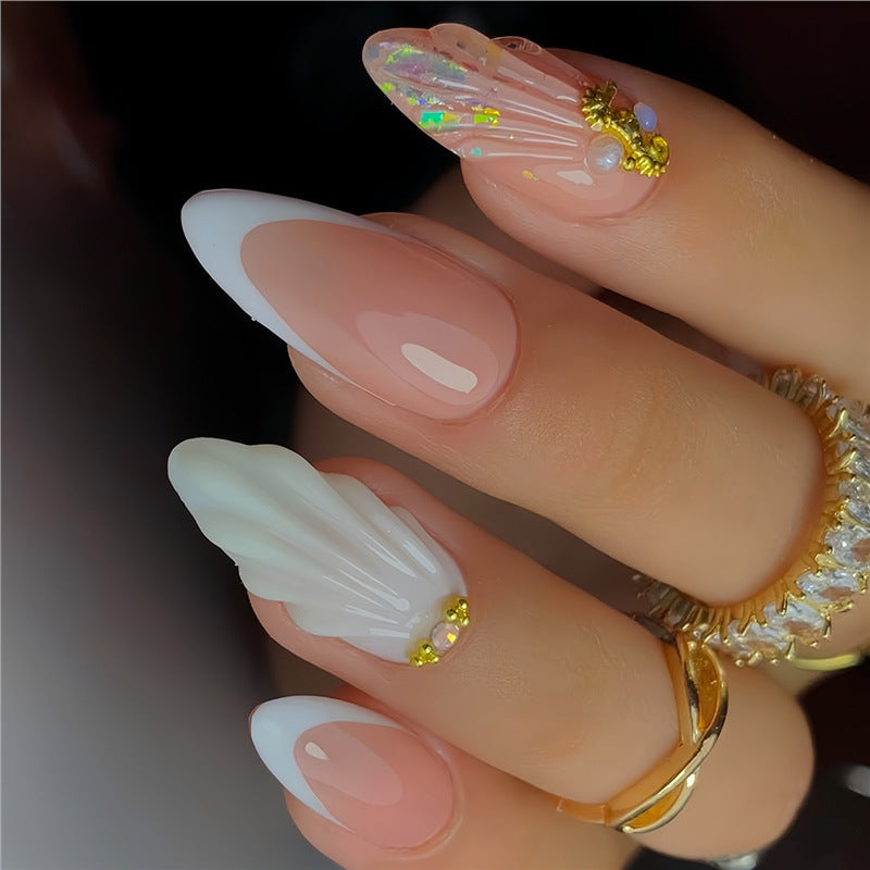 Decorative Stiletto Press-On Nail Art with Floral Accents Acalora