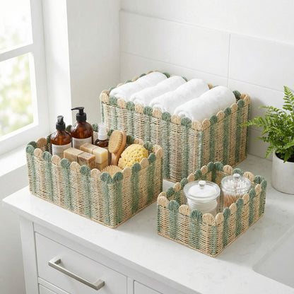 Decorative Woven Storage Basket with Scalloped Edges Acalora