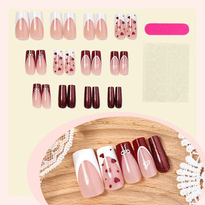 Elegant Press-On Nail Set with Artistic Heart and Glossy Finish Acalora