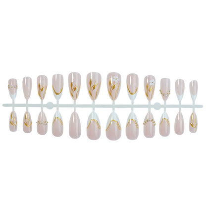 Elegant Decorative Press-On Nail Set with Floral Accents Acalora