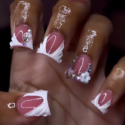 3D Floral and Ribbon Press-On Nail Set Acalora