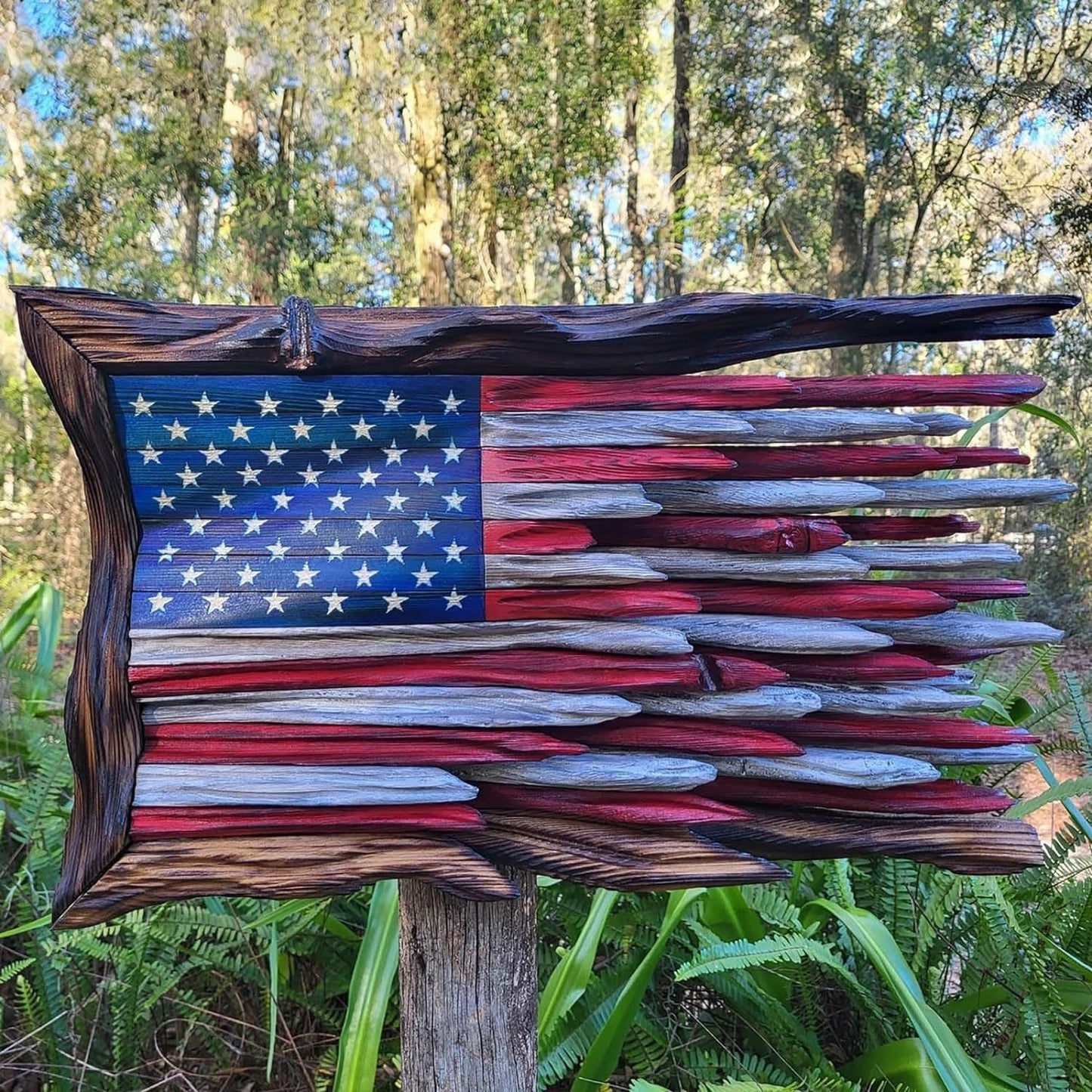 Unisex nan handcrafted rustic wall relief American flag made of driftwood Bowlift