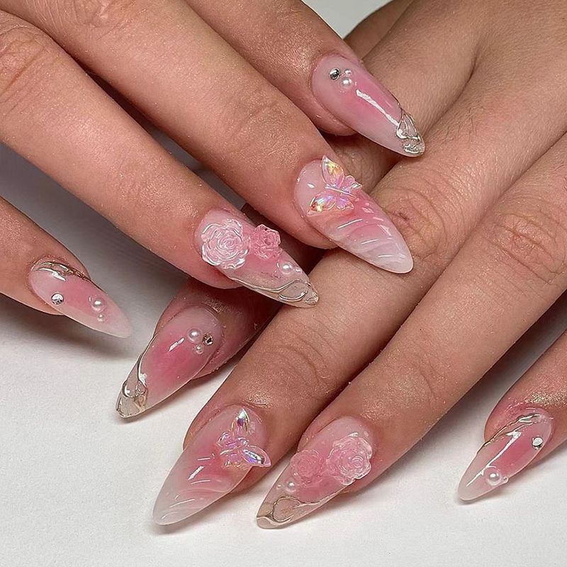 Artificial nail set with elegant blooming 3D decorations Acalora 1788236934