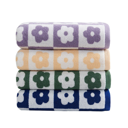 Women's Luxurious Terry Bath Towel with Floral Pattern Karnz