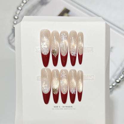 Premium Press-On Nail Art Set with Elegant Heart & Leaf Design Acalora