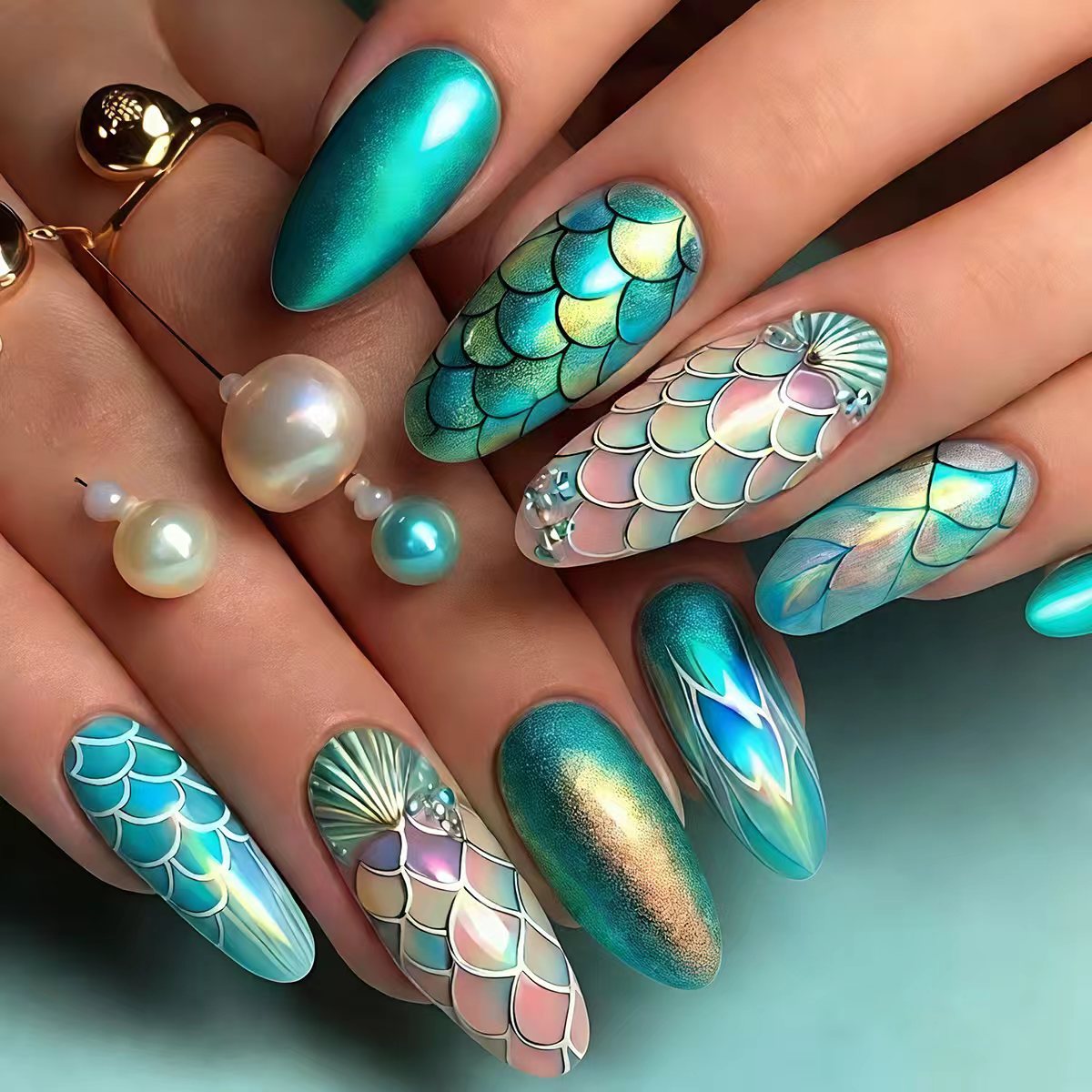 Artistic Mermaid-Scale Nail Art Acalora