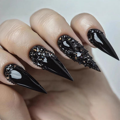 Artificial nails in elegant stiletto design with sparkling rhinestone appliqués Acalora