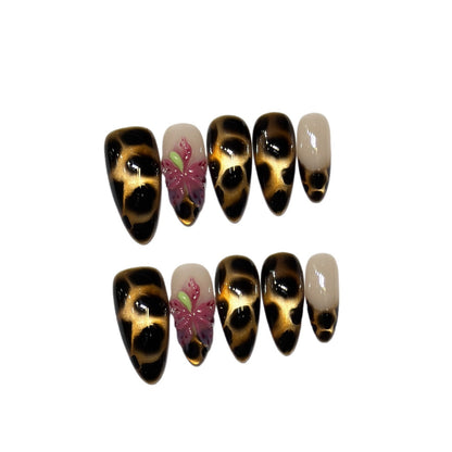 Artistic Stiletto Nail Tips with Floral Design Acalora
