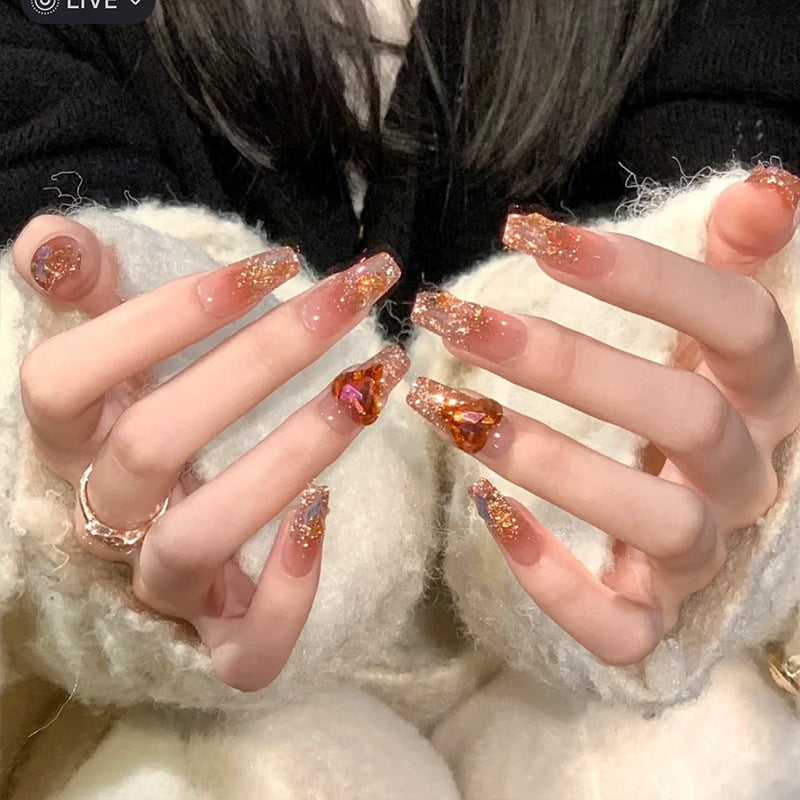 Artificial nail set with glitter and heart accents Acalora