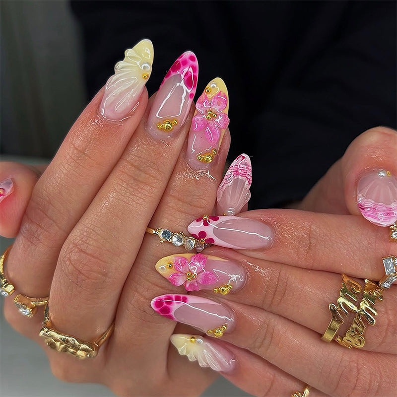 Artificial Nail Set with Floral and Glamorous Decorations Acalora