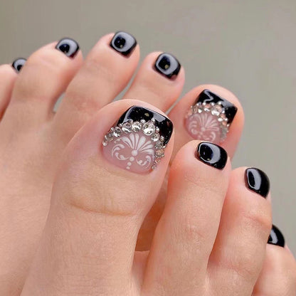 Decorative Press-On Toenails with Elegant Gemstone Accents Acalora