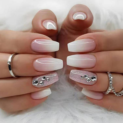 Elegant Ombre Press-On Nail Tips with Rhinestone Accents Acalora