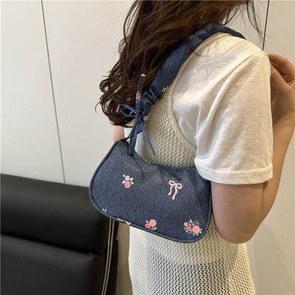 Embroidered Denim Shoulder Bag Acalora