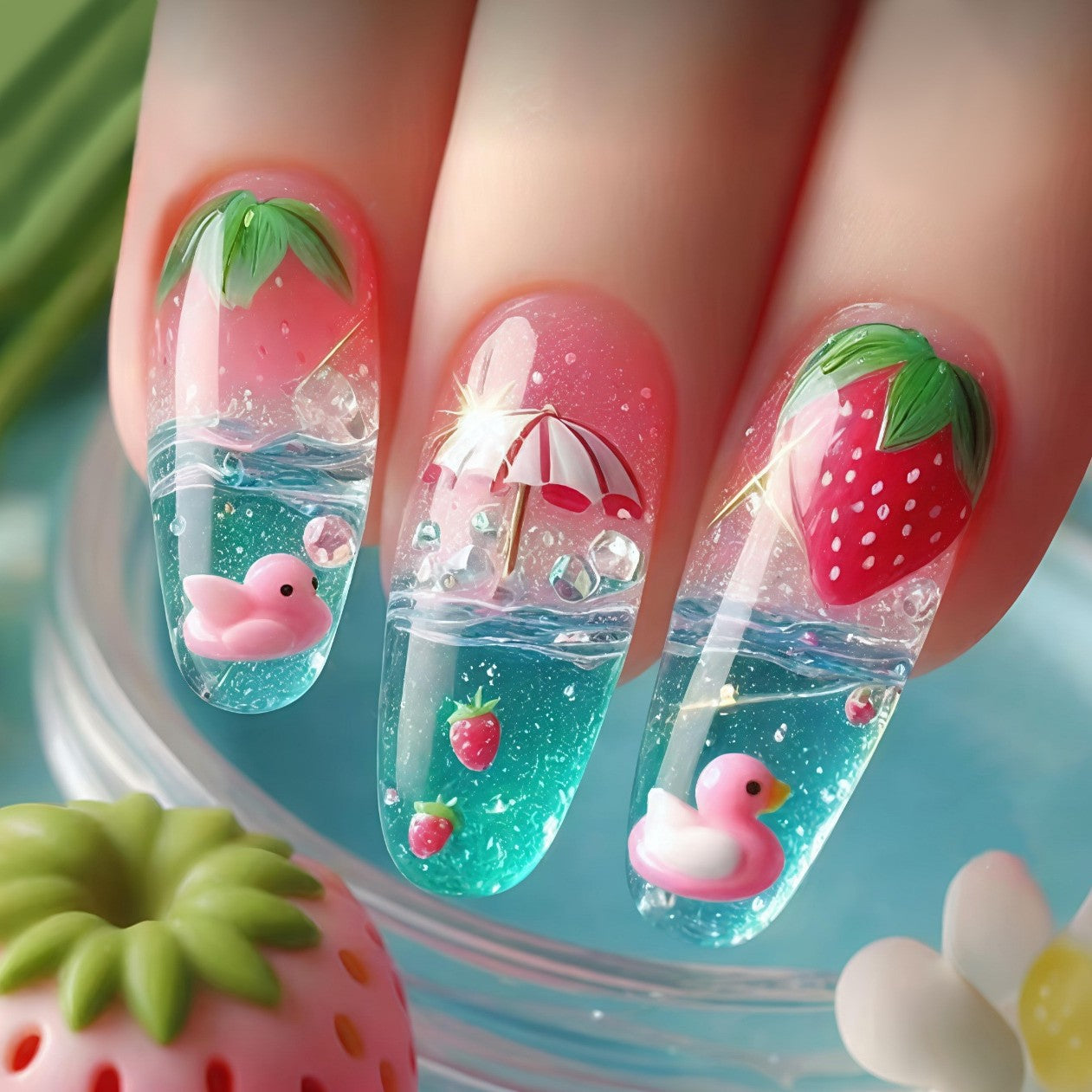 Artistic Summer-Themed Nail Art Acalora