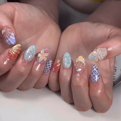 Decorative Press-On Nail Set with Floral and Gem Accents Acalora