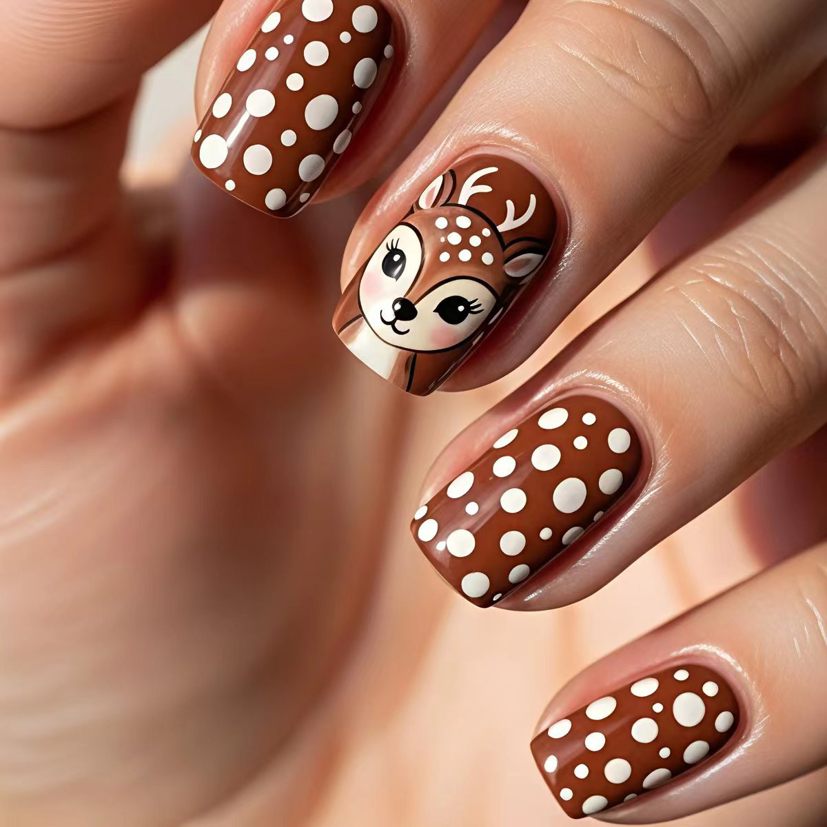 Artistic 3D Reindeer-Themed Nail Art Acalora