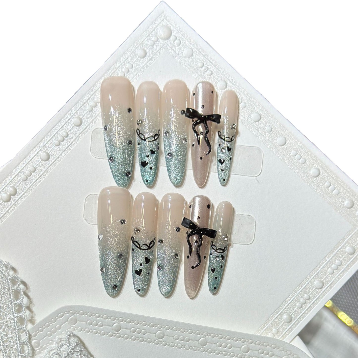 Elegant Stiletto Press-On Nail Set with Rhinestone and Bow Accents Acalora