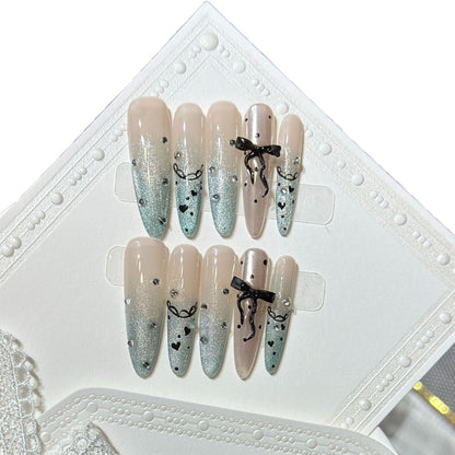 Elegant Stiletto Press-On Nail Set with Rhinestone and Bow Accents Acalora