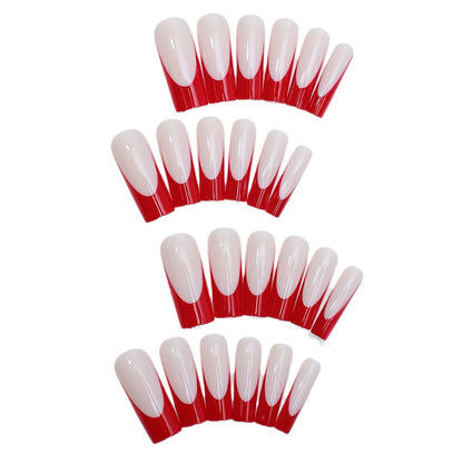 Elegant Press-On Nail Set with Artistic Red and White Design Acalora