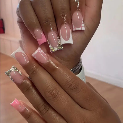 Elegant Press-On Nail Art Set with Gem Accents Acalora