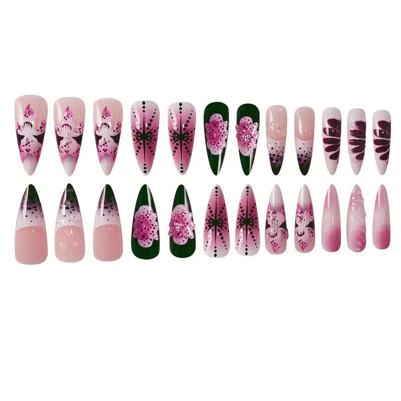 Floral Embellished Stiletto Nail Art Acalora