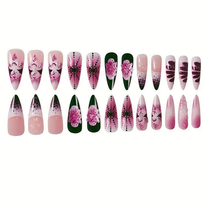 Floral Embellished Stiletto Nail Art Acalora