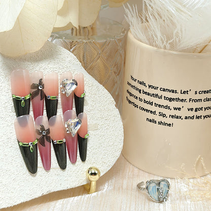 Artificial nails with elegant flower and heart decoration Acalora