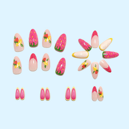 Artificial nails with fruit motif and glitter accents Acalora
