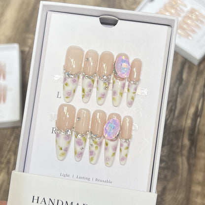 Decorative Floral Stiletto Press-On Nail Set Acalora