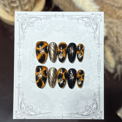 Decorative Press-On Nail Set with Celestial Accents Acalora